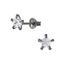 6mm Star Cubic Zirconia Silver Stud Earrings - Wholesale - 5423