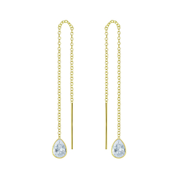 4X6 Pear Cubic Zirconia Silver Thread Through Earrings - Wholesale - 6505 4X6 Pear Cubic Zirconia Silver Thread Through Earrings - Wholesale - 6505