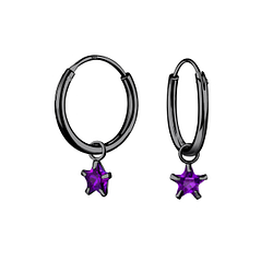 4mm Star Cubic Zirconia Silver Charm Hoop Earrings - Wholesale - 4595
