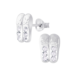 Silver Ballerina Shoe Crystal Stud Earrings - Wholesale - 6169