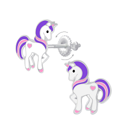 Silver Unicorn Screw Back Earrings - Wholesale - 6320