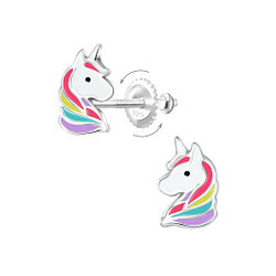Silver Unicorn Screw Back Earrings - Wholesale - 6325