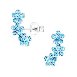 Silver Triple Crystal Flower Stud Earrings - Wholesale - 2535