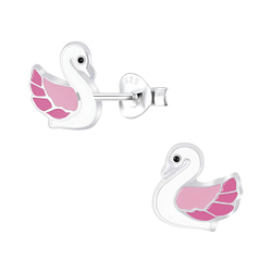 Silver Swan Stud Earrings - Wholesale - 6737