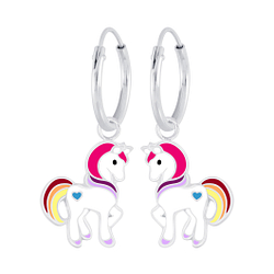 Silver Unicorn Charm Hoop Earrings - Wholesale - 6708