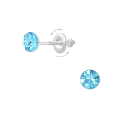 4mm Round Crystal Silver Screw Back Earrings - Wholesale - 6857