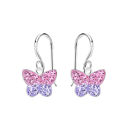 Silver Butterfly Crystal Earrings - Wholesale - 6913