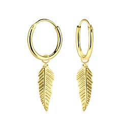 Silver Feather Charm Hoop Earrings - Wholesale - 6974 Silver Feather Charm Hoop Earrings - Wholesale - 6974