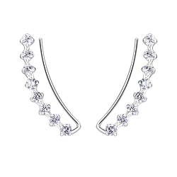 Silver Curved Line Cubic Zirconia Ear Climbers - Wholesale - 7456 Silver Curved Line Cubic Zirconia Ear Climbers - Wholesale - 7456