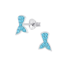Silver Mermaid Tail Crystal Stud Earrings - Wholesale - 7476