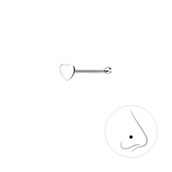 Silver Heart Nose Stud With Ball - Wholesale - 7573