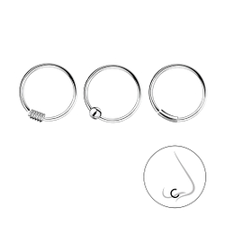10mm Silver Nose Ring Set - Pack of 3 - Wholesale - 7492 10mm Silver Nose Ring Set - Pack of 3 - Wholesale - 7492