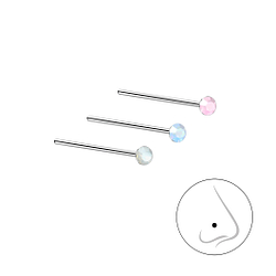 2mm Opal Color Crystal Silver Nose Stud Set - Pack of 3 - Wholesale - 7484 2mm Opal Color Crystal Silver Nose Stud Set - Pack of 3 - Wholesale - 7484