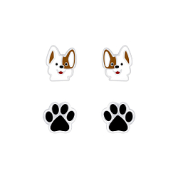Silver Dog Lovers Stud Earrings Set - Wholesale - 7623