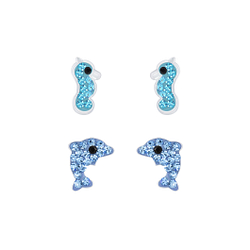 Silver Ocean Stud Earrings Set - Wholesale - 7629 Silver Ocean Stud Earrings Set - Wholesale - 7629
