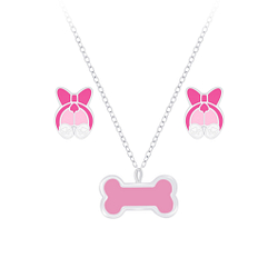 Silver Dog Necklace and Stud Earrings Set - Wholesale - 7665