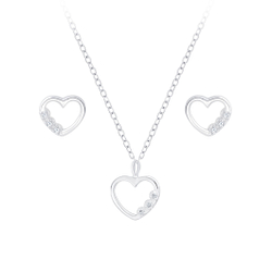 Silver Heart Necklace and Stud Earrings Set - Wholesale - 7735
