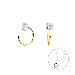4mm Round Cubic Zirconia Silver Ear Huggers - Wholesale - 7903