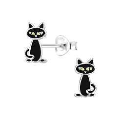 Silver Cat Stud Earrings - Wholesale - 8256
