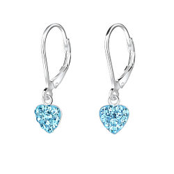 Silver Heart Crystal Lever Back Earrings - Wholesale - 7967