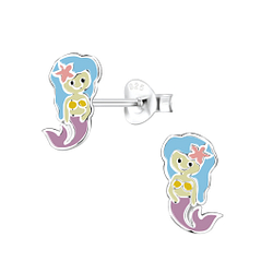 Silver Mermaid Stud Earrings - Wholesale - 8052