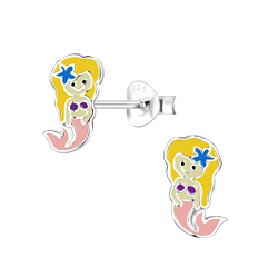 Silver Mermaid Stud Earrings - Wholesale - 8051
