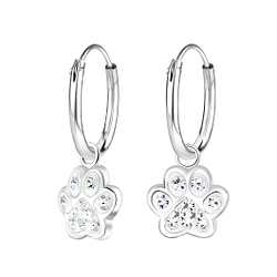 Silver Paw Print Charm Hoop Earrings - Wholesale - 8344