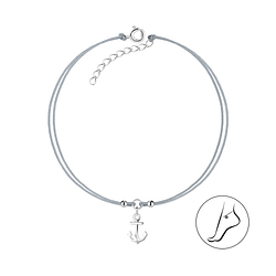 Silver Anchor Cord Anklet - Wholesale - 8623