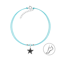 Silver Starfish Cord Anklet - Wholesale - 8629