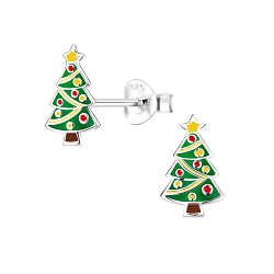 Silver Christmas Tree Stud Earrings - Wholesale - 8359