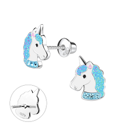 Silver Unicorn Screw Back Bullet Earrings - Wholesale - 9377 Silver Unicorn Screw Back Bullet Earrings - Wholesale - 9377
