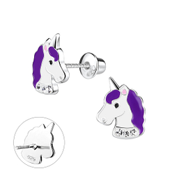 Silver Unicorn Screw Back Bullet Earrings - Wholesale - 9379 Silver Unicorn Screw Back Bullet Earrings - Wholesale - 9379