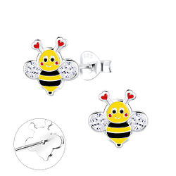 Silver Crystal Bee Stud Earrings - Wholesale - 9046