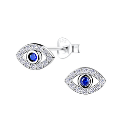 Silver Evil Eye Stud Earrings - Wholesale - 8568
