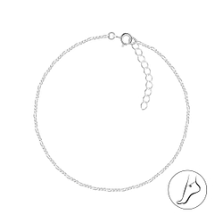 25cm Silver Figaro Anklet With Extension - Wholesale - 9221