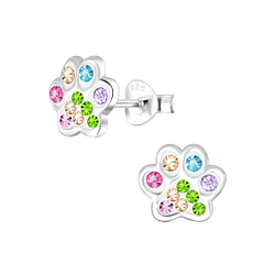 Silver Paw Print Stud Earrings - Wholesale - 9266