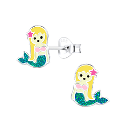 Silver Mermaid Stud Earrings - Wholesale - 9412