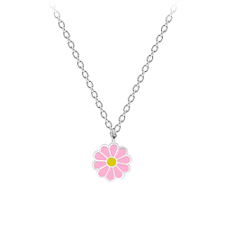 Silver Daisy Flower Necklace - Wholesale - 9459