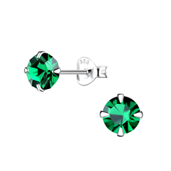 6mm Round Crystal Silver Stud Earrings - Wholesale - 9712