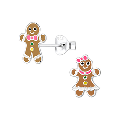 Silver Gingerbread Stud Earrings - Wholesale - 9958