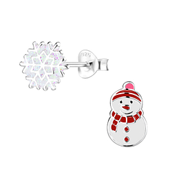 Silver Christmas Holiday Stud Earrings - Wholesale - 9956