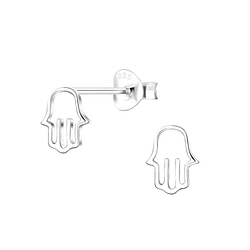 Silver Hamsa Stud Earrings - Wholesale - 10112 Silver Hamsa Stud Earrings - Wholesale - 10112