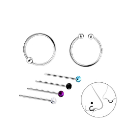 Silver Mixed Nose Jewelry Set - Wholesale - 10030