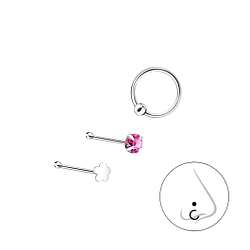 Silver Mixed Nose Jewelry Set - Wholesale - 10033 Silver Mixed Nose Jewelry Set - Wholesale - 10033