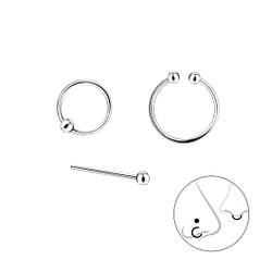 Silver Mixed Nose Jewelry Set - Wholesale - 10098