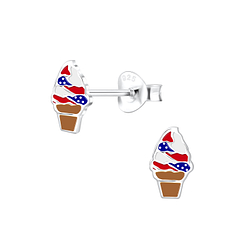 Silver USA Ice Cream Stud Earrings - Wholesale - 10206 Silver USA Ice Cream Stud Earrings - Wholesale - 10206