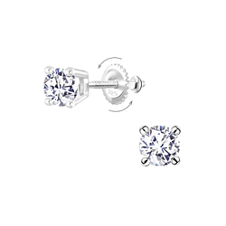 5mm Round Cubic Zirconia Silver Screw Back Earrings - Wholesale - 10191