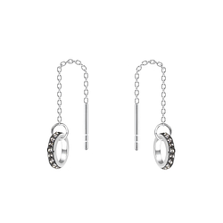 Silver Thread Through Crystal Earrings - Wholesale - 11368