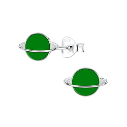 Silver Saturn Stud Earrings - Wholesale - 10846