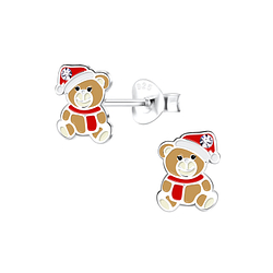 Silver Christmas Bear Stud Earrings - Wholesale - 12765 Silver Christmas Bear Stud Earrings - Wholesale - 12765